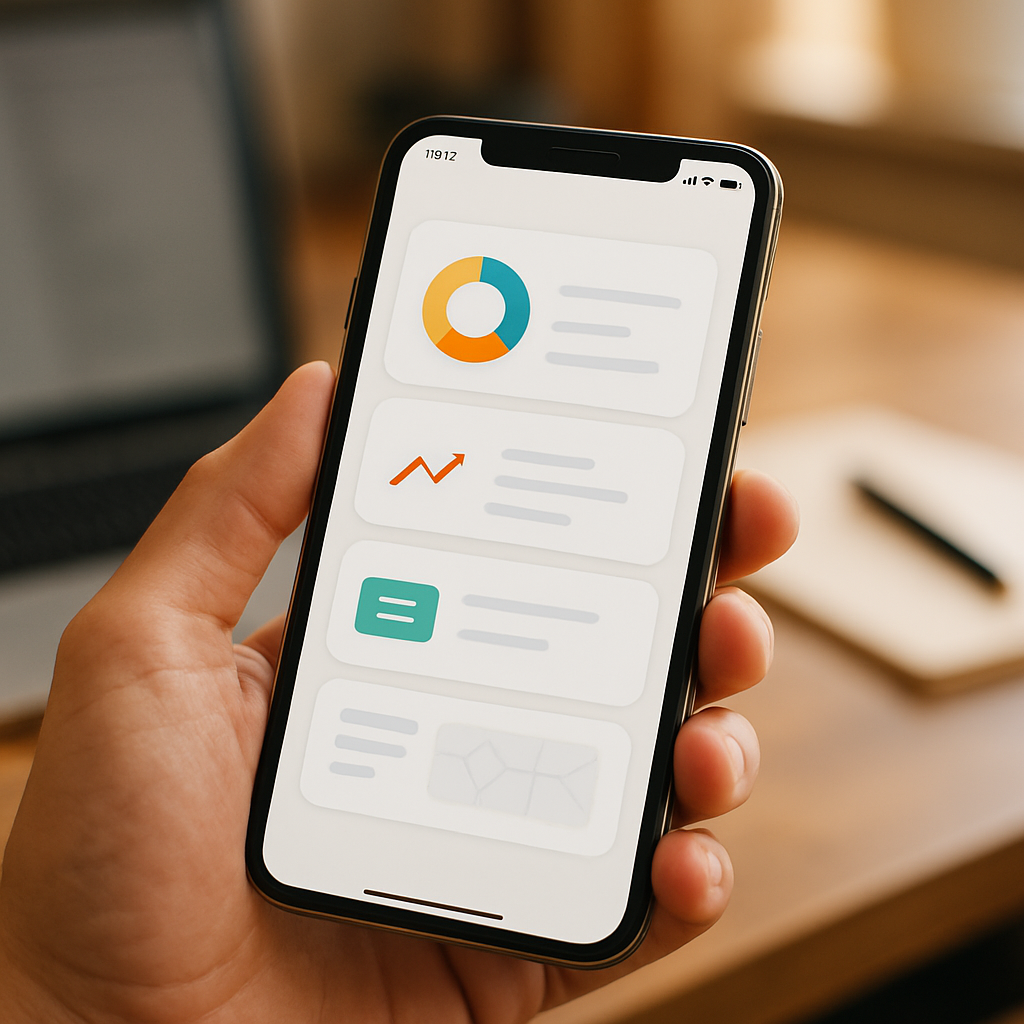Smartphone mostrando preview de aplicativo mobile em desenvolvimento