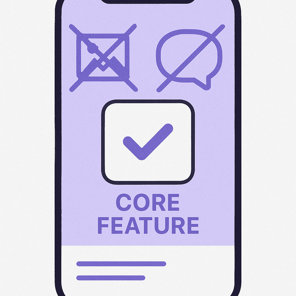 Conceito visual de app MVP focado em uma funcionalidade core essencial